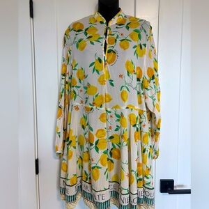 Lemon Print Summer Long Sleeve Midi Dress‎ Size Medium